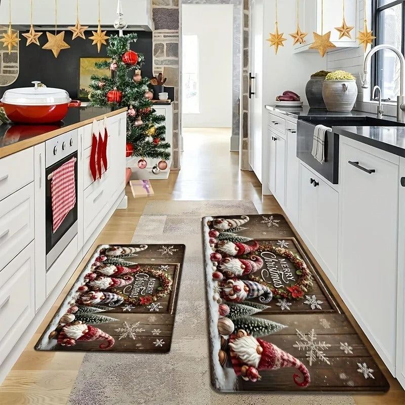 Christmas Cartoon Kitchen Mat Easy To Clean Anti-slip Rug