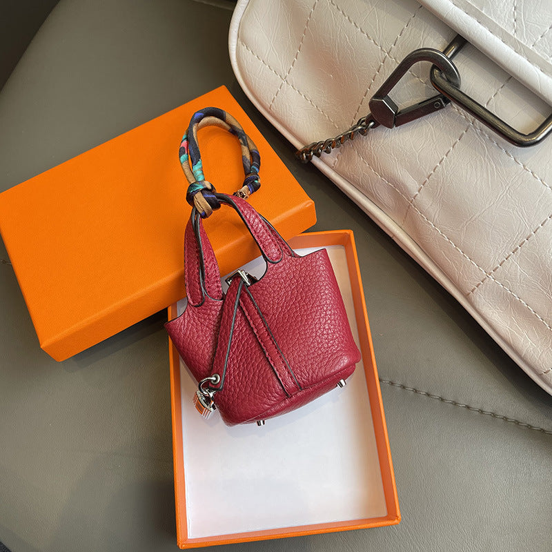 Leather Vegetable Basket Shape Bag Pendant