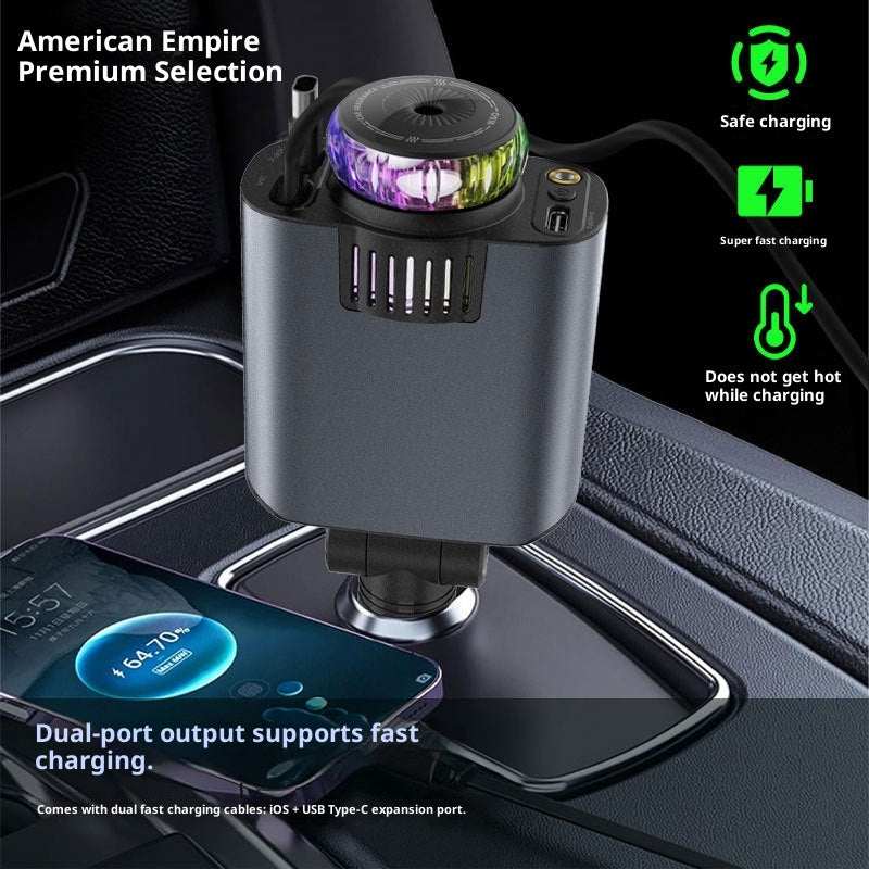 Car Charger PD Fast Charging Retractable Cable Quick Charge Cigaret...