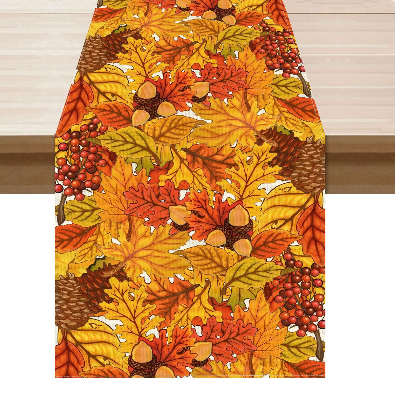 Polyester Autumn Maple Leaf Pine Cone Plant Leaves Kitchen Restaurant Party Coffee Table Tablecloth