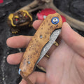 Damascus Steel Outdoor Portable Folding High-hardness Mini Knife Made Of Yaebai Wood