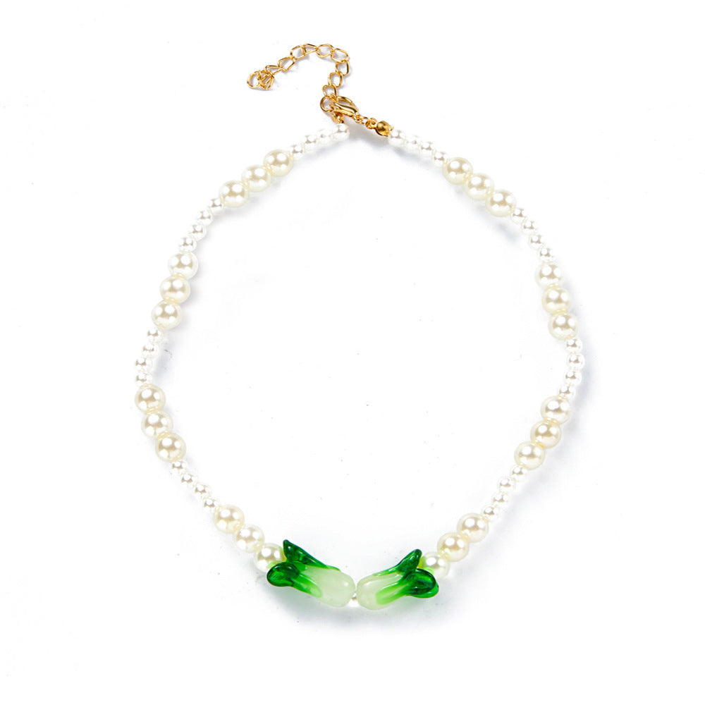 Creative Lucky Crystal Green Vegetable Earrings Clavicle Chain