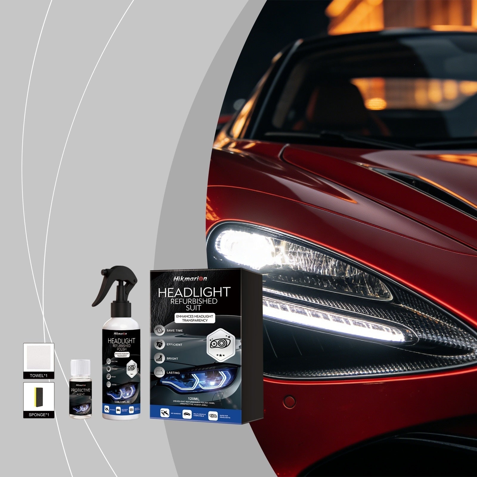 Car Headlight Daily Cleaning, Decontamination,Brightening Care Kit