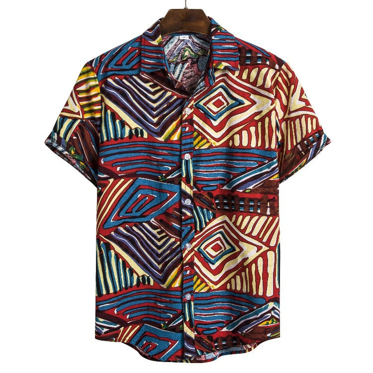 Vegetable Style Fashion Linen Print Short Sleeve Shirt