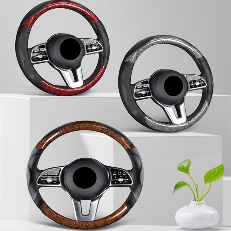 Peach Wood Grain Embossed Steering Wheel Cover