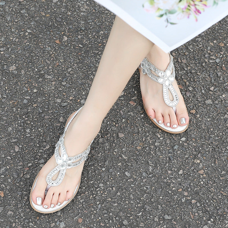 Summer New Arrival Bohemian Floral Rhinestone Flip-Flops In Plus Sizes For Women