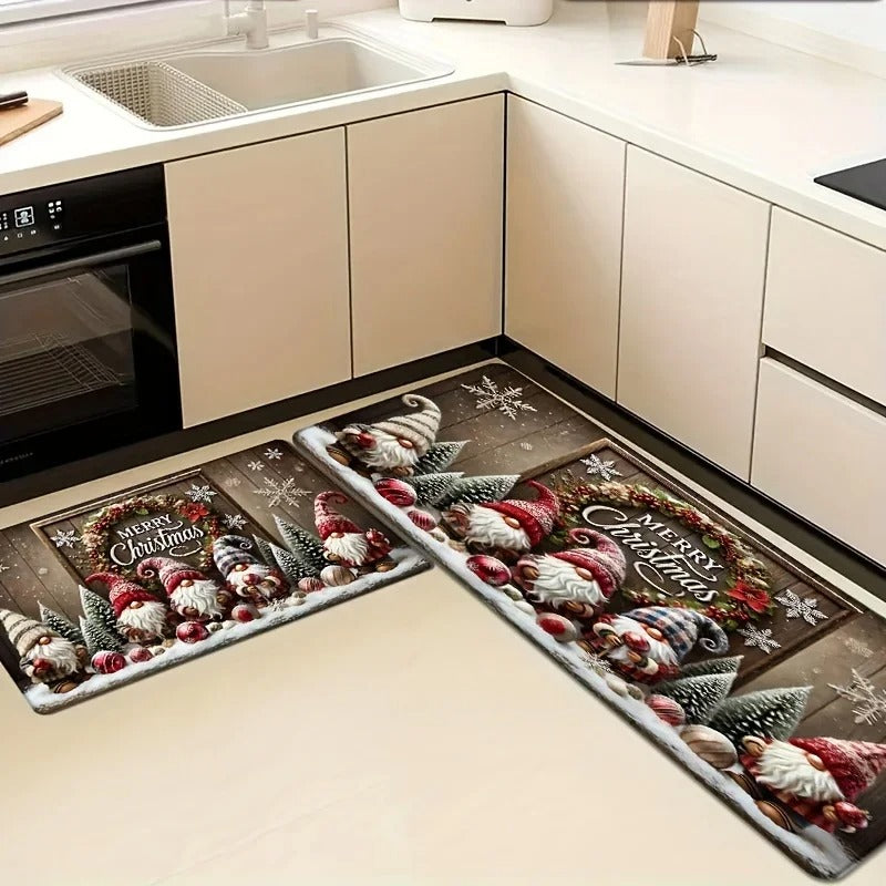 Christmas Cartoon Kitchen Mat Easy To Clean Anti-slip Rug