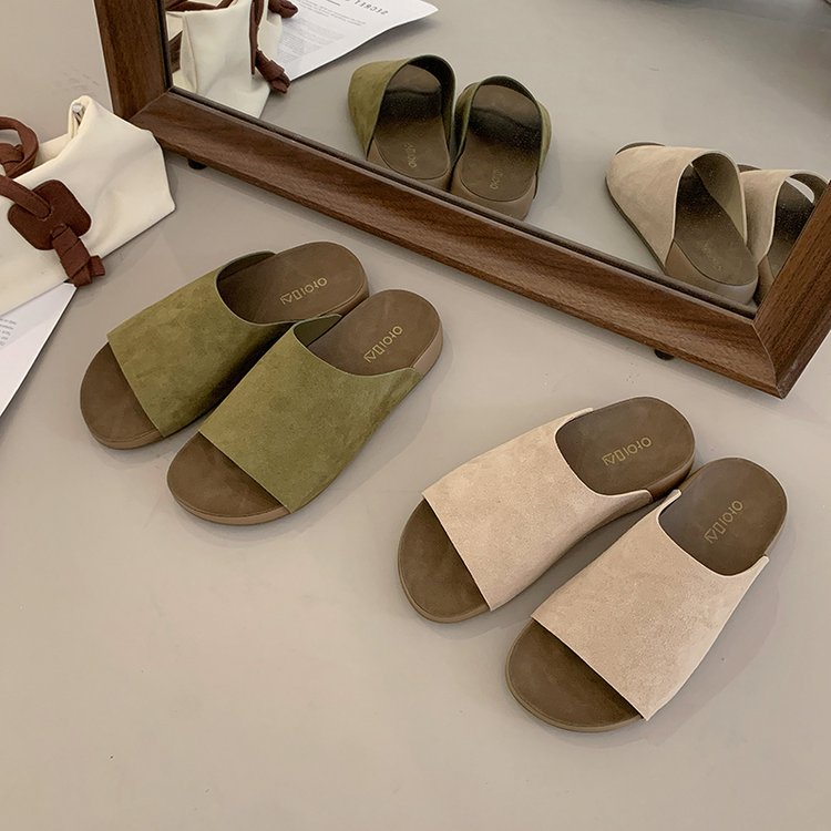 A Style Of Open Toed SandalsFlat ShoesWearing On Top, PairedA Pair ...