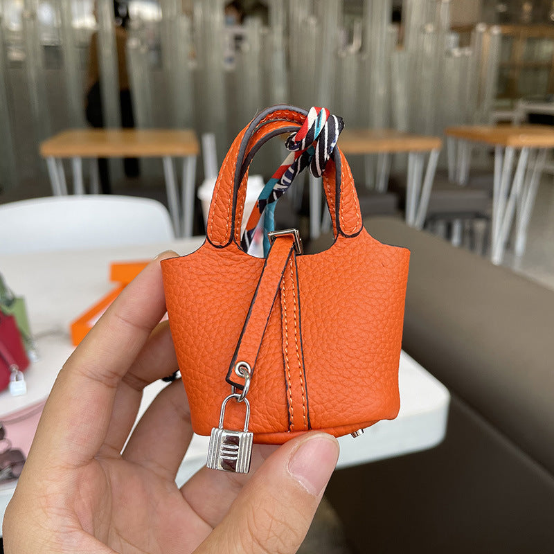 Leather Vegetable Basket Shape Bag Pendant