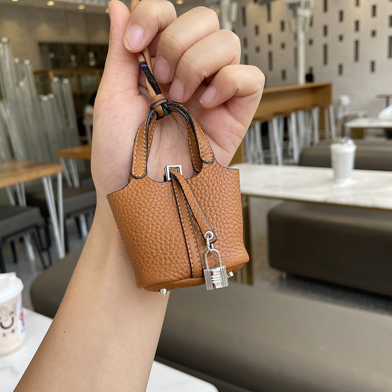 Leather Vegetable Basket Shape Bag Pendant