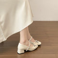French Bow Square-Toe Mary Jane Shoes For Women, New Sweet Thick Heel With Single Strap And Skirt Pair
