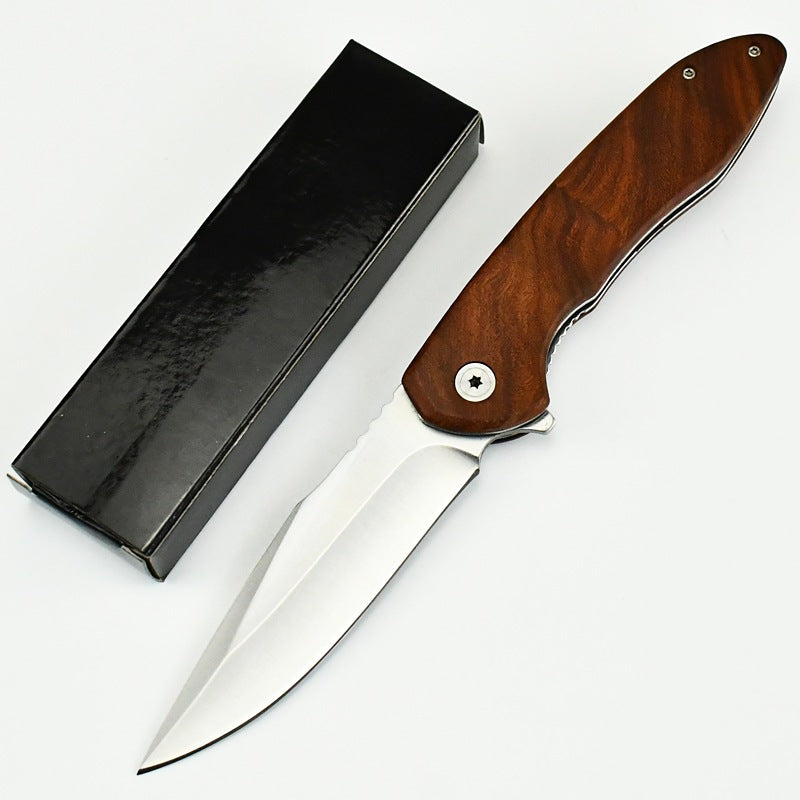 Wooden Handle Self-defense Folding Knife For Portable Outdoor Use