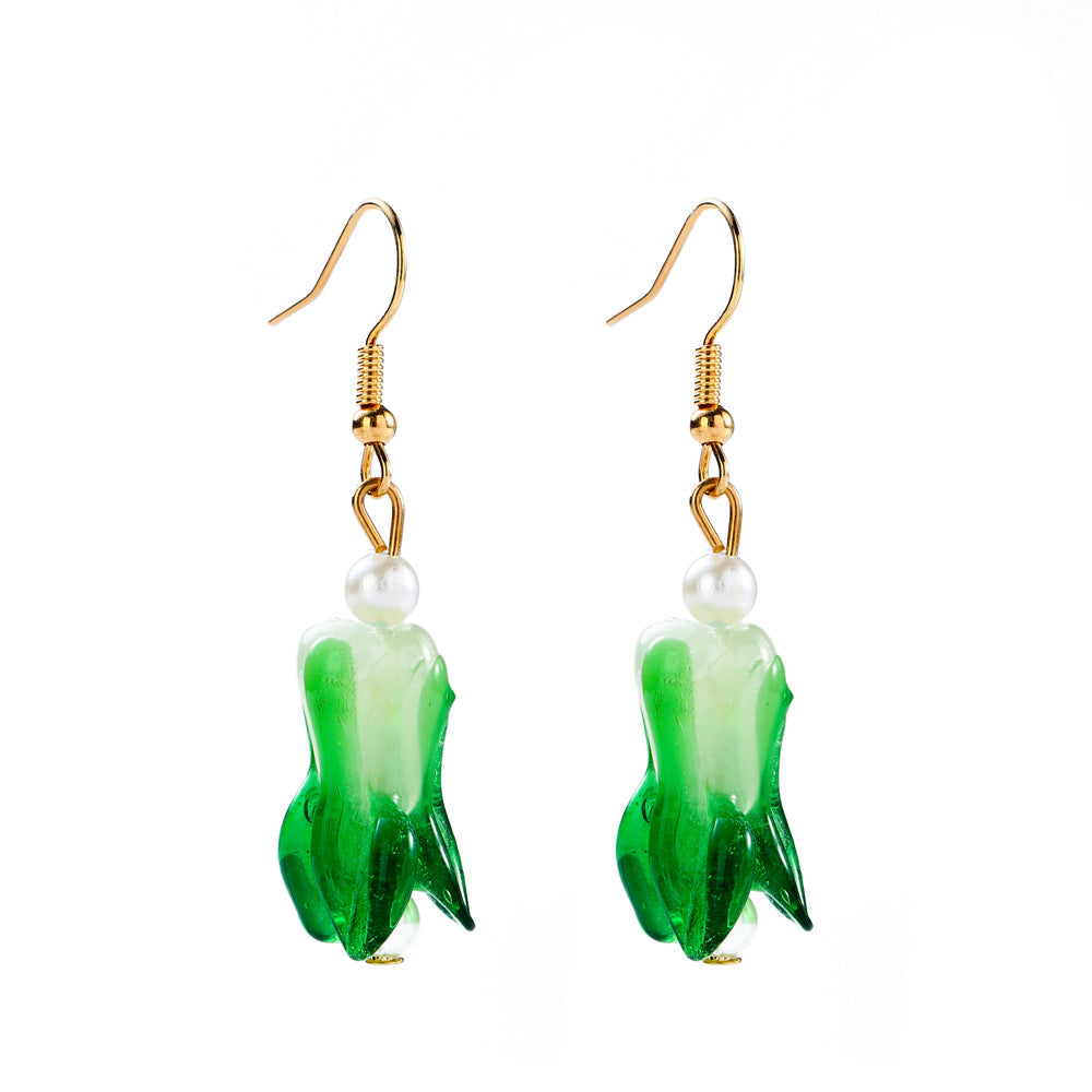 Creative Lucky Crystal Green Vegetable Earrings Clavicle Chain