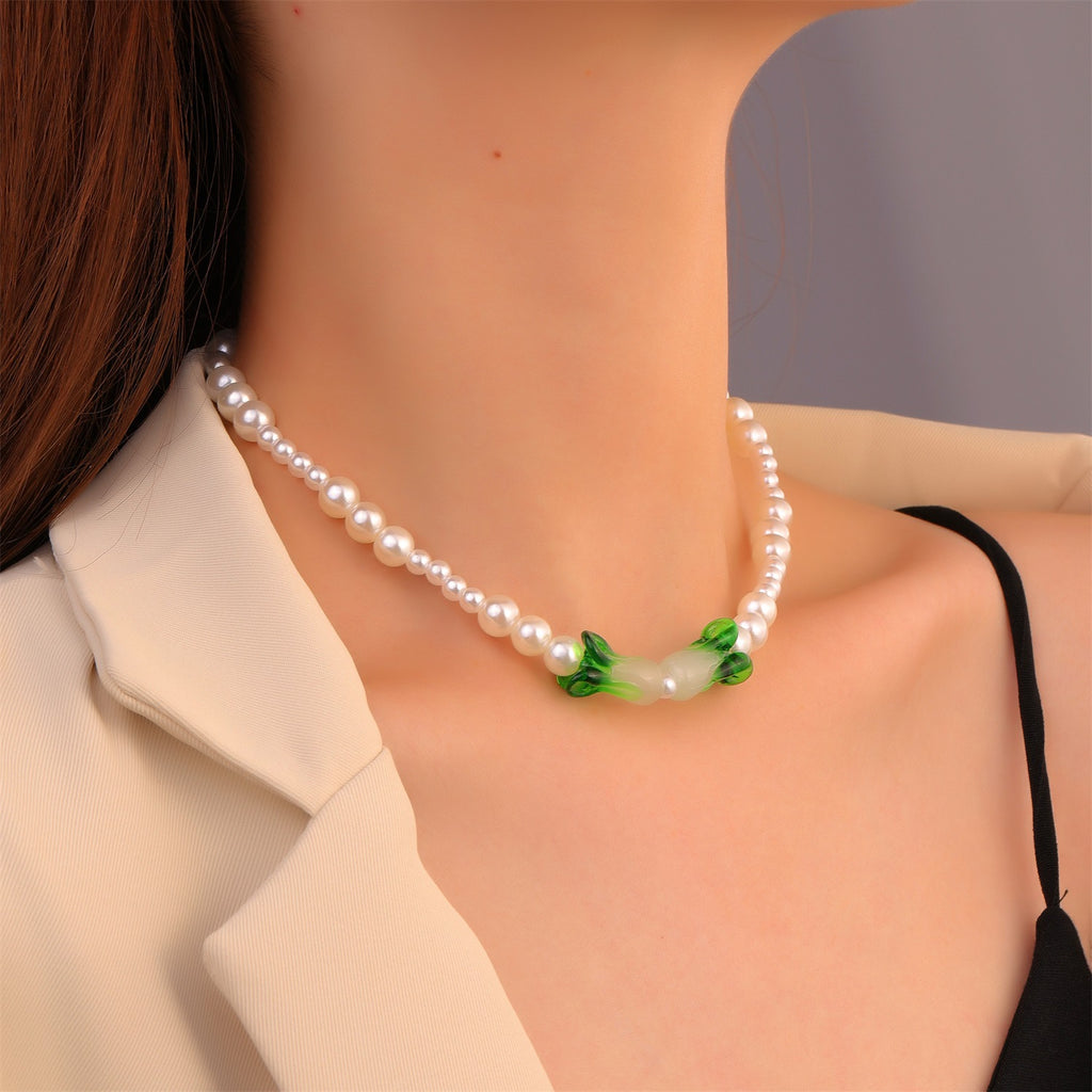 Creative Lucky Crystal Green Vegetable Earrings Clavicle Chain